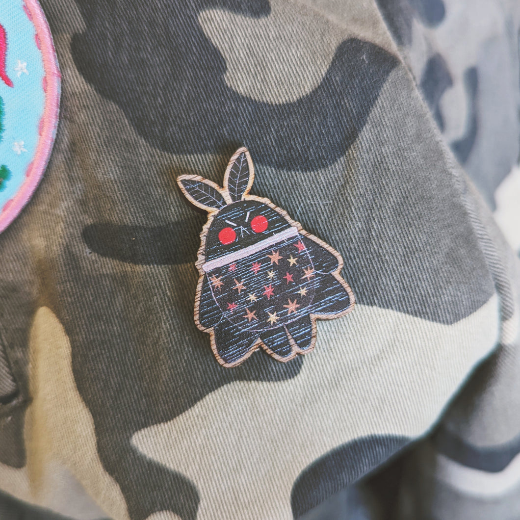 Wooden Mothman Pin